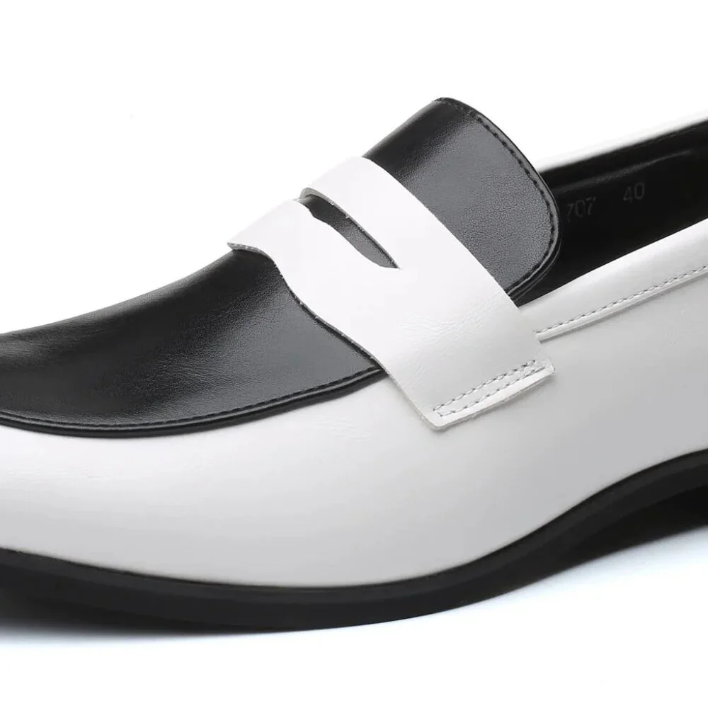 Santimon Men's US‎ 10-11 White/Black Penny Loafers Slip On Dress Shoes